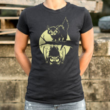 Load image into Gallery viewer, Cat And Bat Halloween T-Shirt (Ladies)
