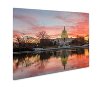 Load image into Gallery viewer, Metal Panel Print, Washington Dc Capitol Building Cloudy Sunrise Mirror Reflection