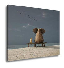 Load image into Gallery viewer, Gallery Wrapped Canvas, Elephant And Dog Sit On A Deserted Beach